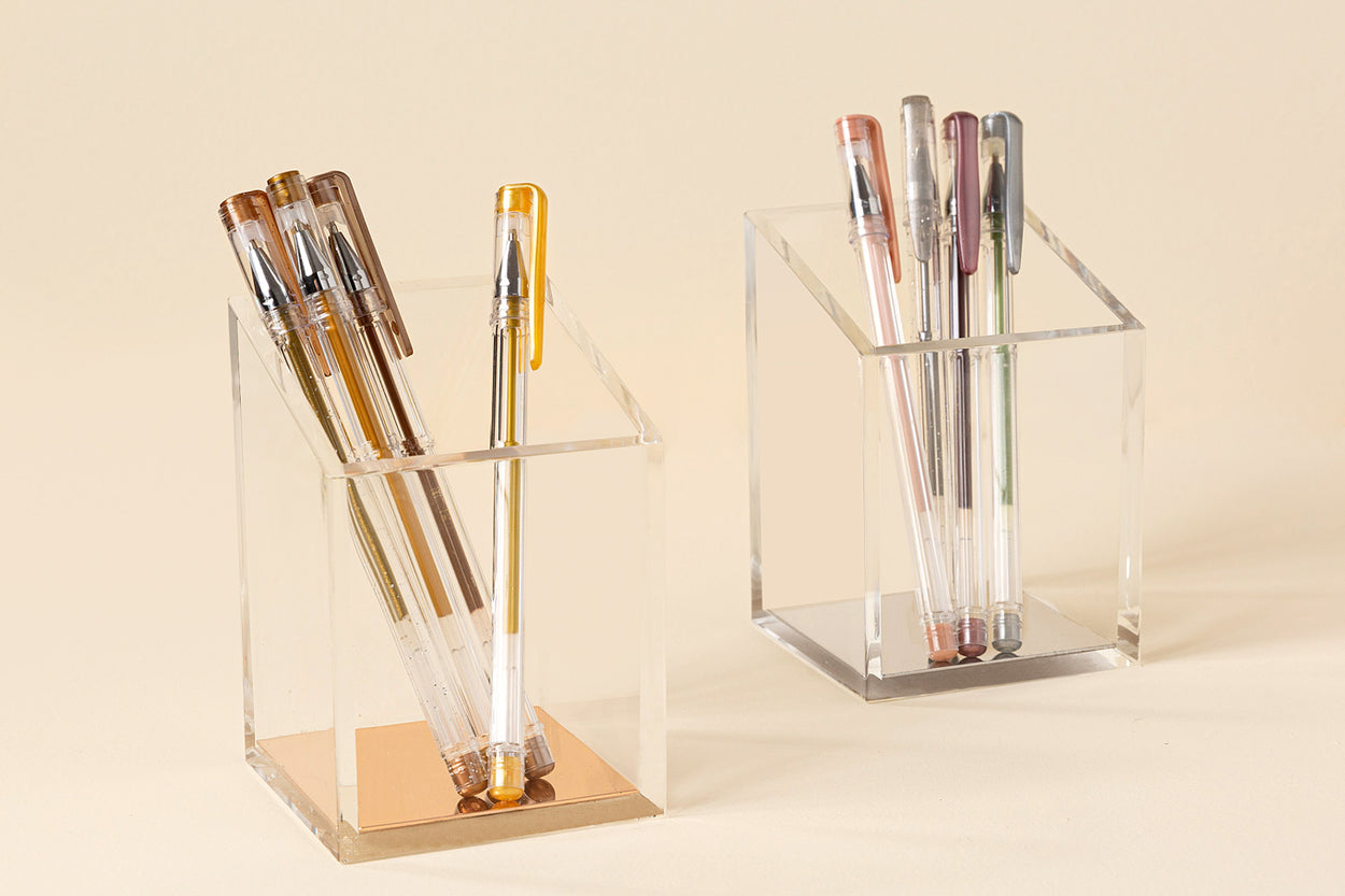 Acrylic Pen Holder 3 Compartments, Gold Pencil Organizer Cup For Countertop  Desk Accessory Storage 